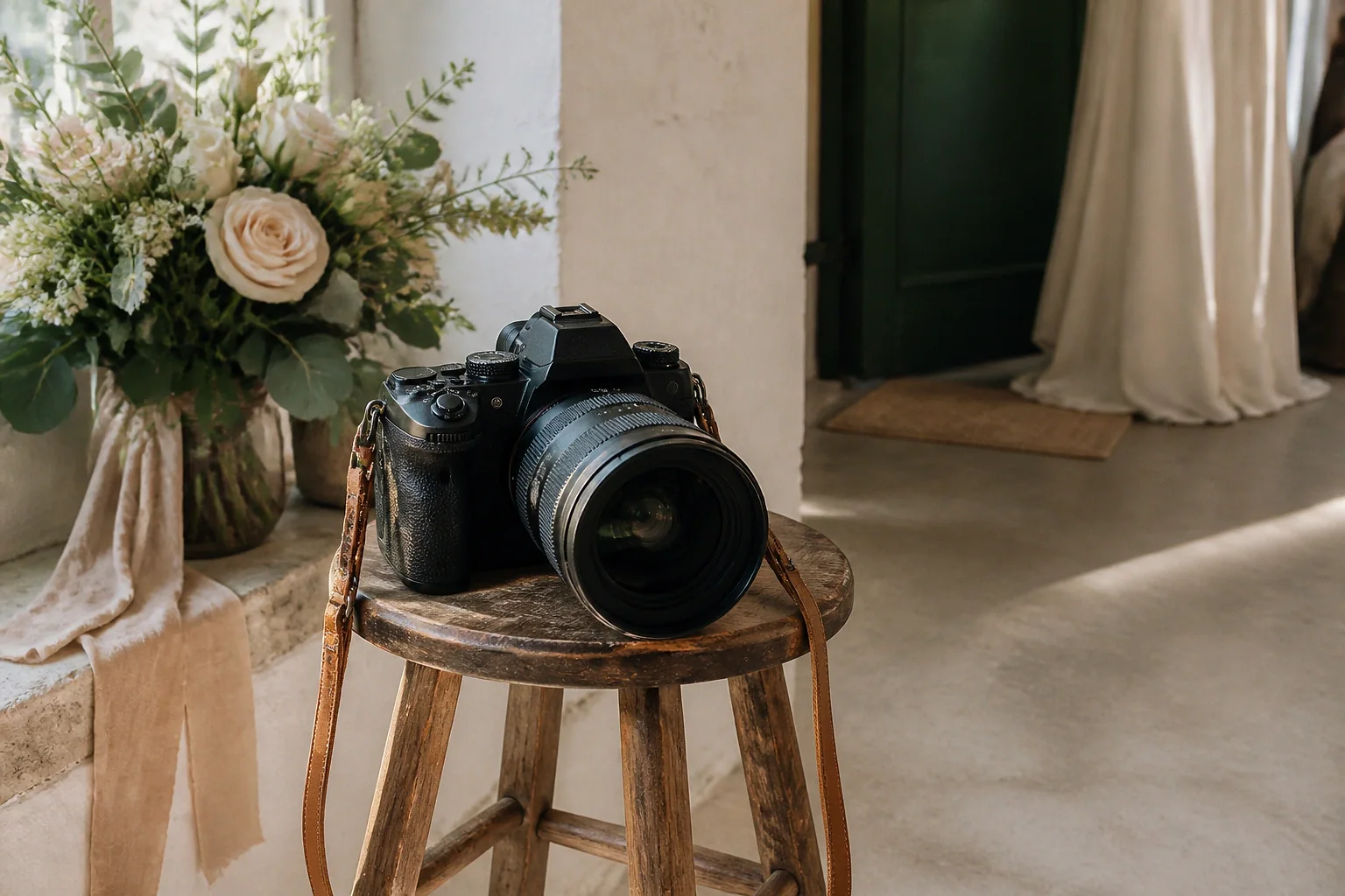 Appareil photo et accessoires de reportage de mariage — illustration générée par IA