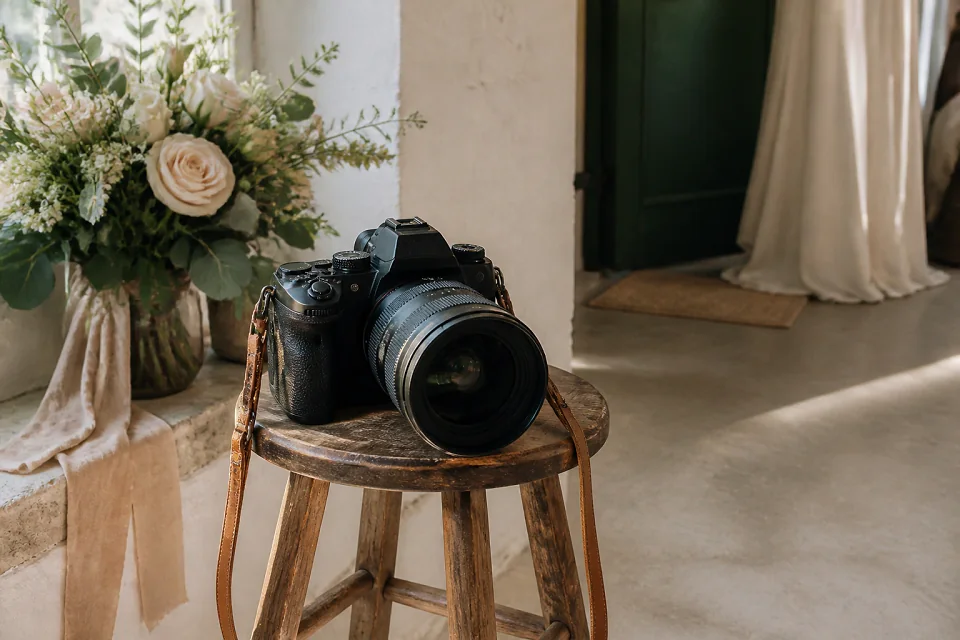 Appareil photo et accessoires de reportage de mariage — illustration générée par IA