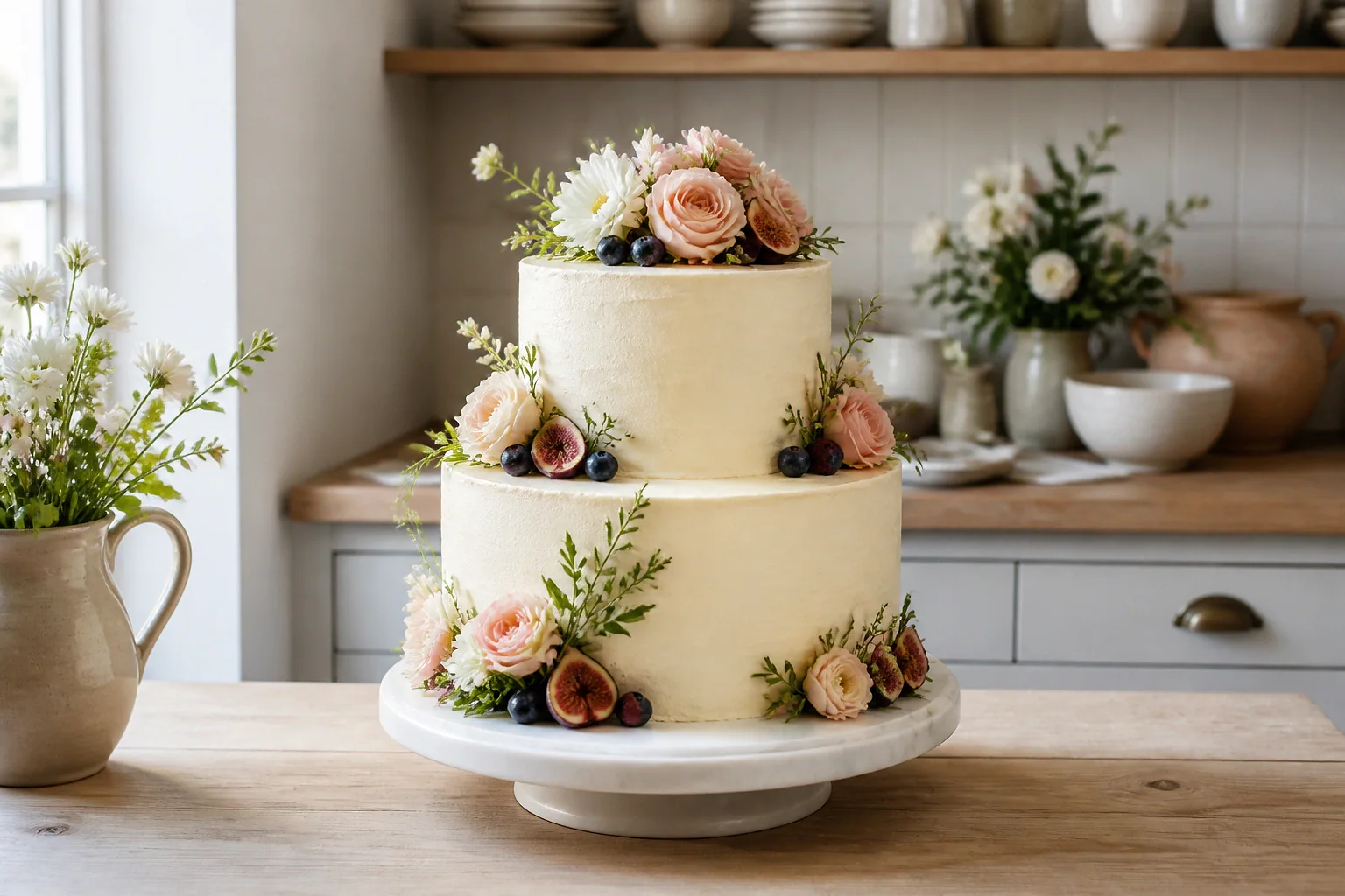 Gâteau de mariage préparé dans un atelier — illustration générée par IA
