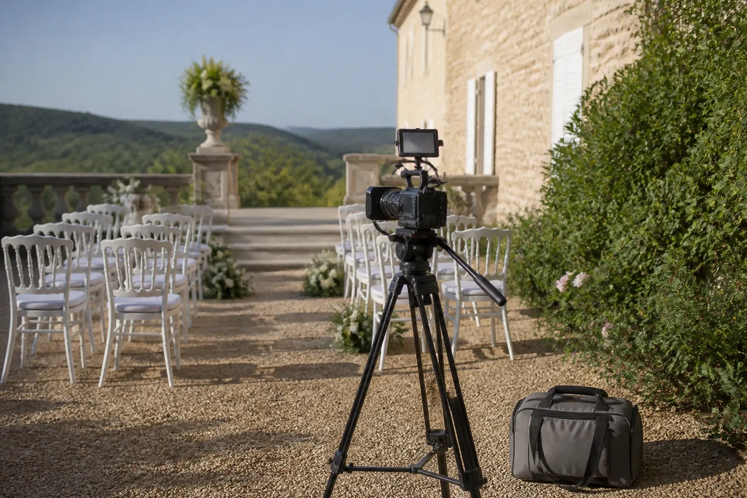 Matériel de tournage pour un film de mariage — illustration générée par IA