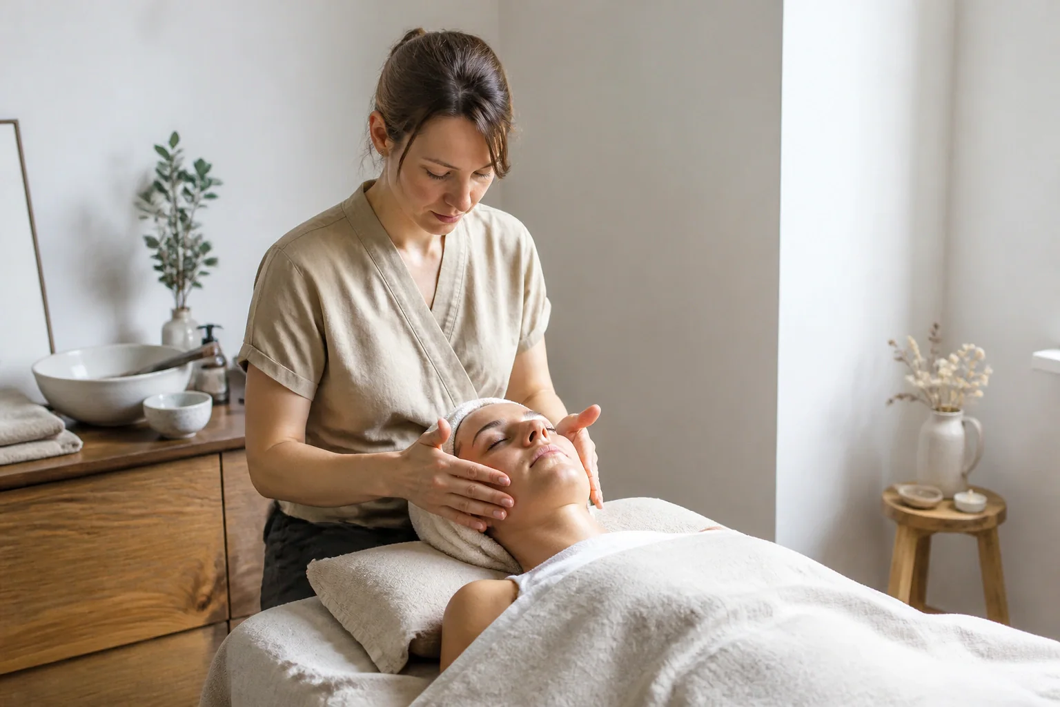 Préparation de soins esthétiques avant un mariage — illustration générée par IA