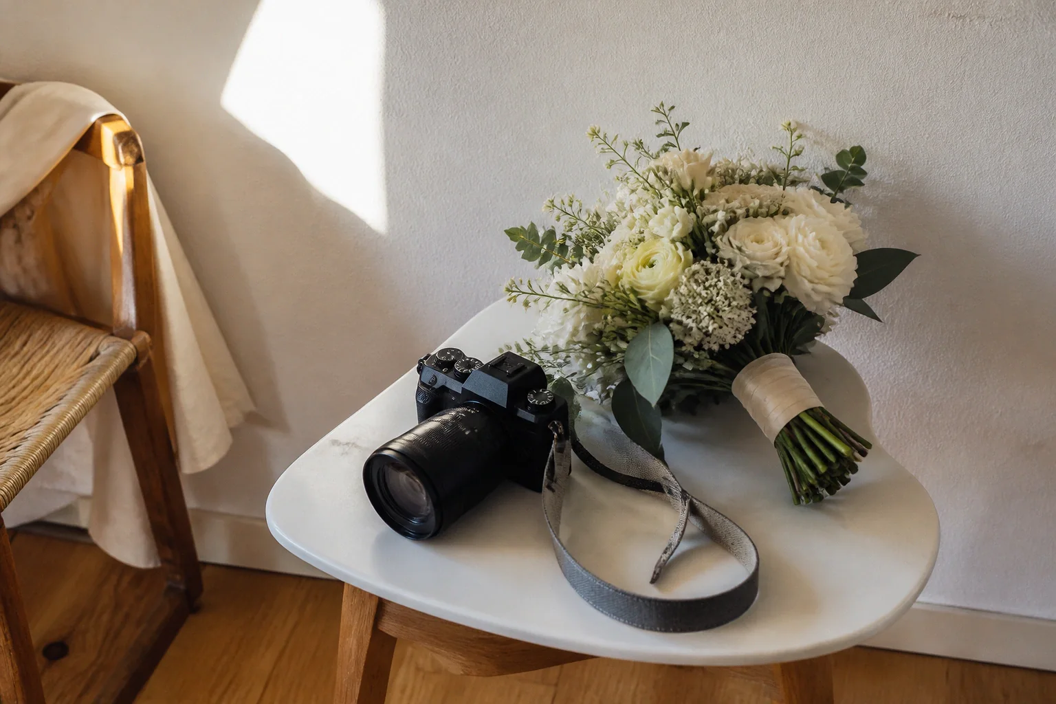 Appareil photo et accessoires de reportage de mariage — illustration générée par IA