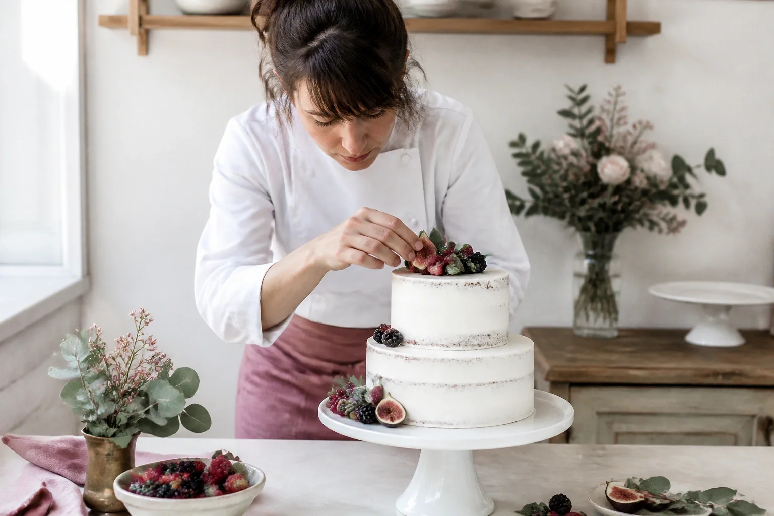 Gâteau de mariage préparé dans un atelier — illustration générée par IA