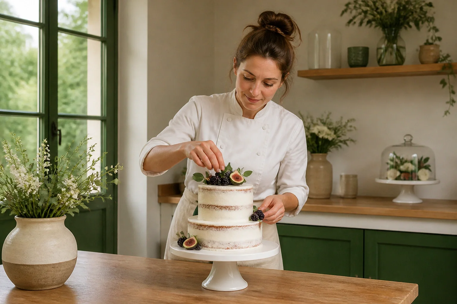 Gâteau de mariage préparé dans un atelier — illustration générée par IA