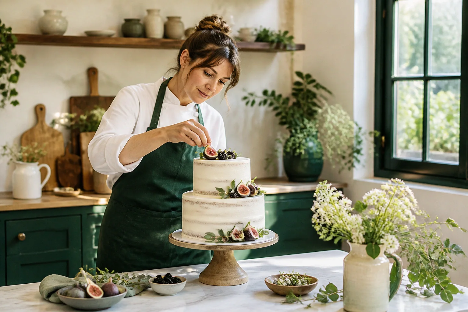 Gâteau de mariage préparé dans un atelier — illustration générée par IA