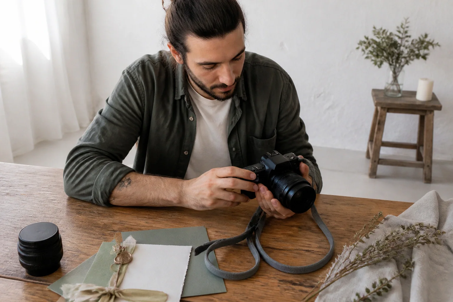 Appareil photo et accessoires de reportage de mariage — illustration générée par IA