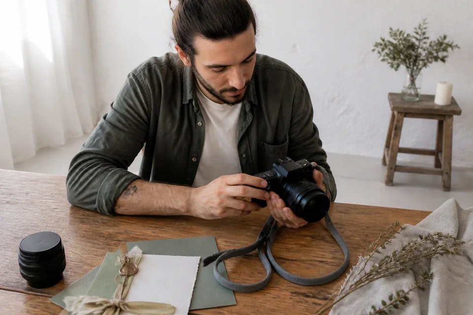 Appareil photo et accessoires de reportage de mariage — illustration générée par IA