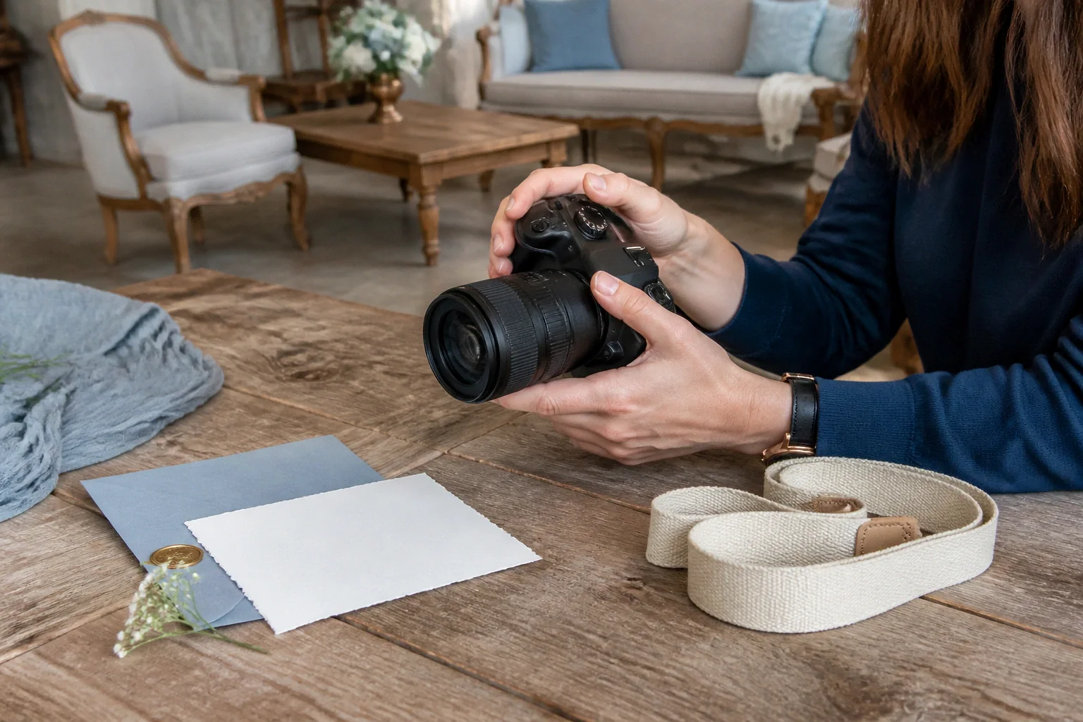 Appareil photo et accessoires de reportage de mariage — illustration générée par IA