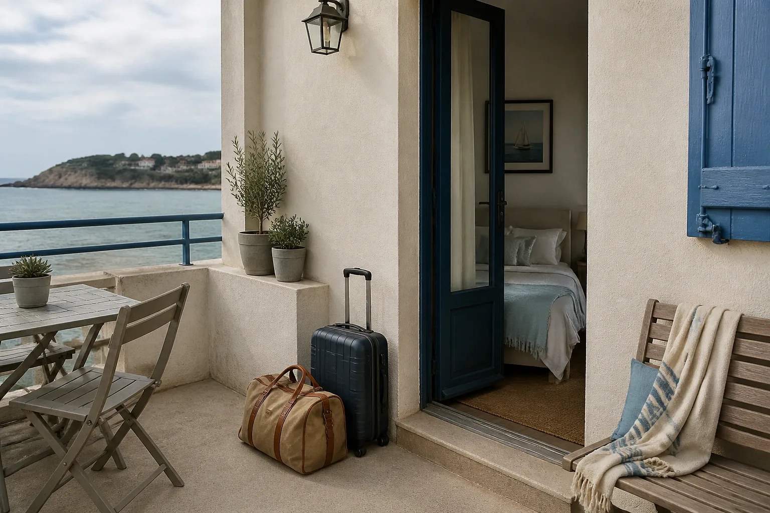 Bagages et hébergement pour un voyage de noces — illustration générée par IA