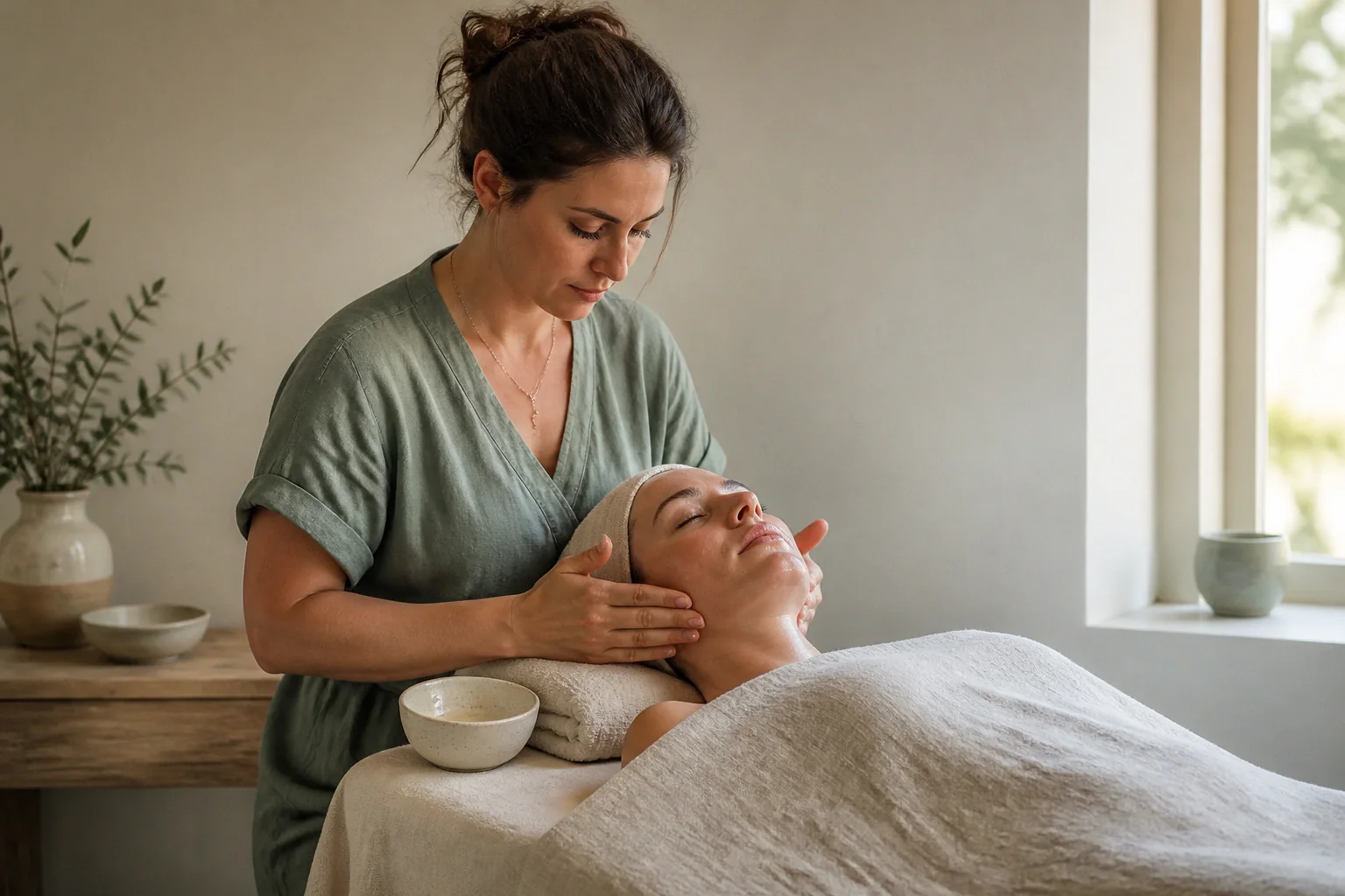 Préparation de soins esthétiques avant un mariage — illustration générée par IA