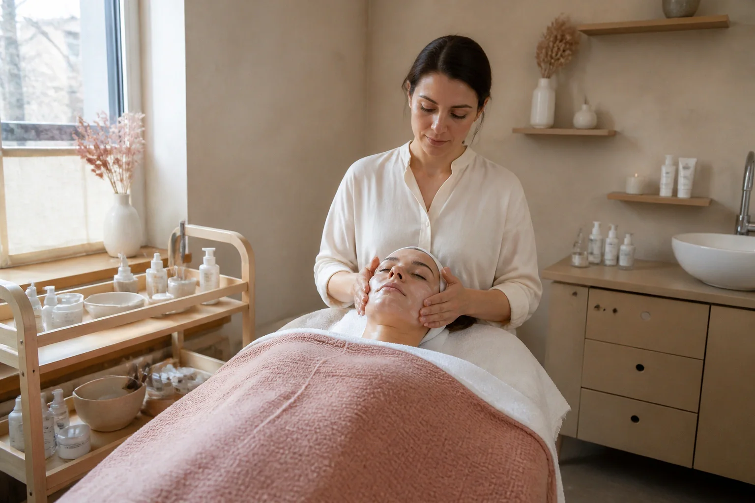 Préparation de soins esthétiques avant un mariage — illustration générée par IA
