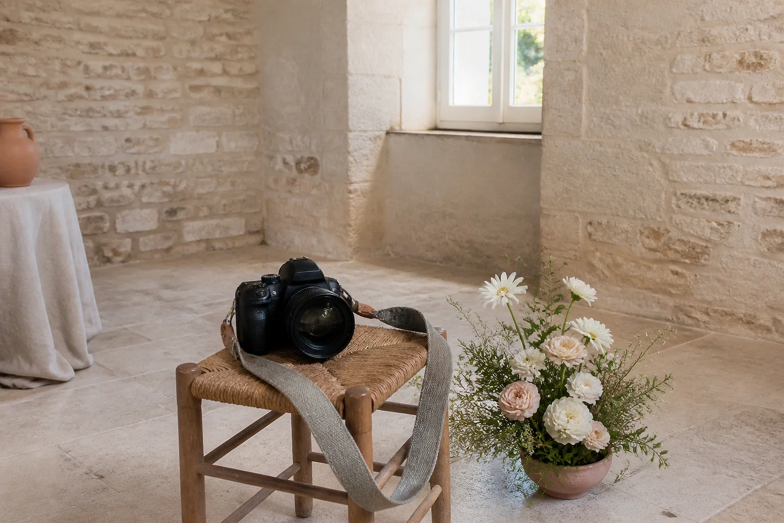 Appareil photo et accessoires de reportage de mariage — illustration générée par IA