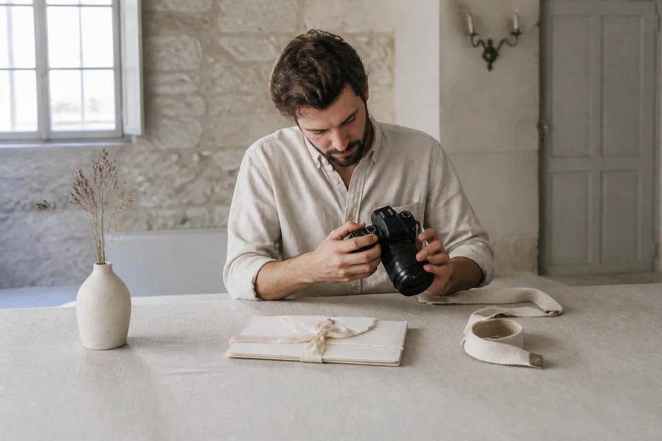Appareil photo et accessoires de reportage de mariage — illustration générée par IA