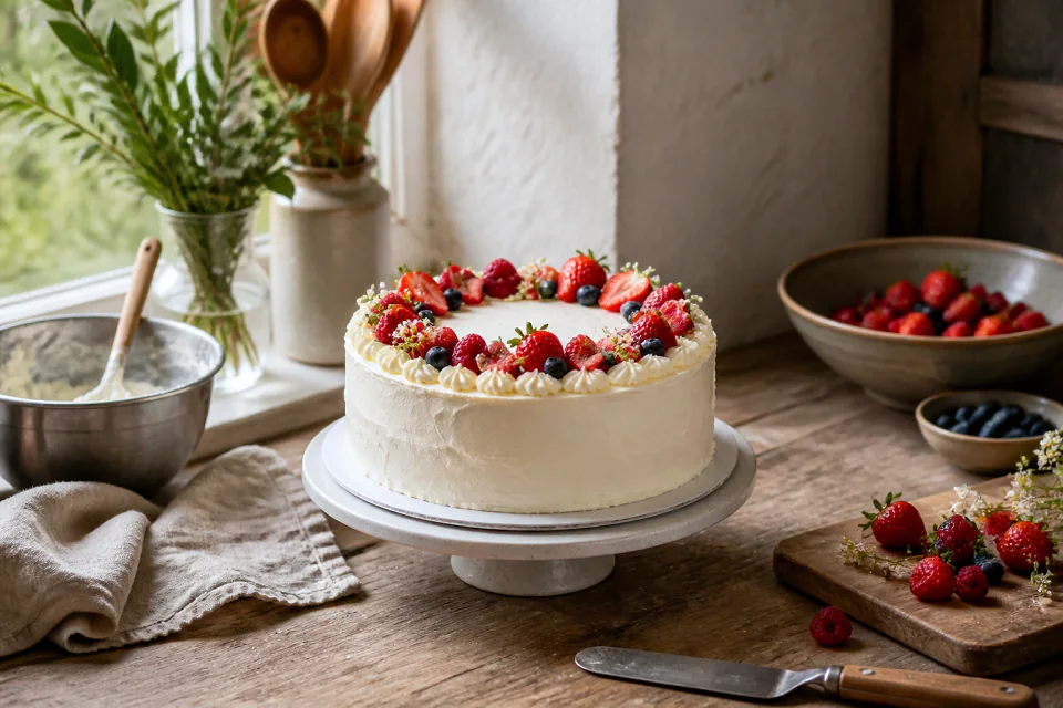 Gâteau de mariage préparé dans un atelier — illustration générée par IA