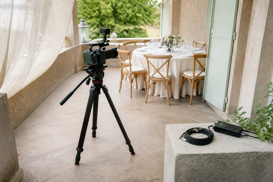 Matériel de tournage pour un film de mariage — illustration générée par IA
