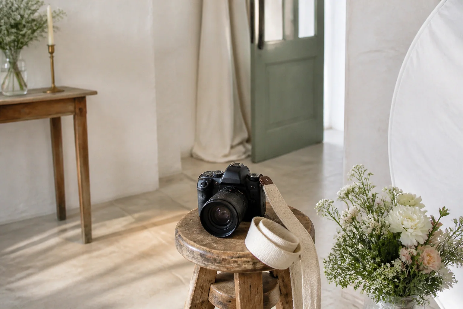 Appareil photo et accessoires de reportage de mariage — illustration générée par IA