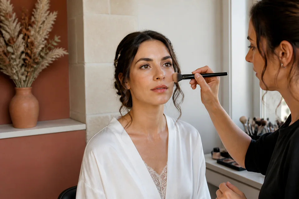 Préparation d’un maquillage de mariage — illustration générée par IA