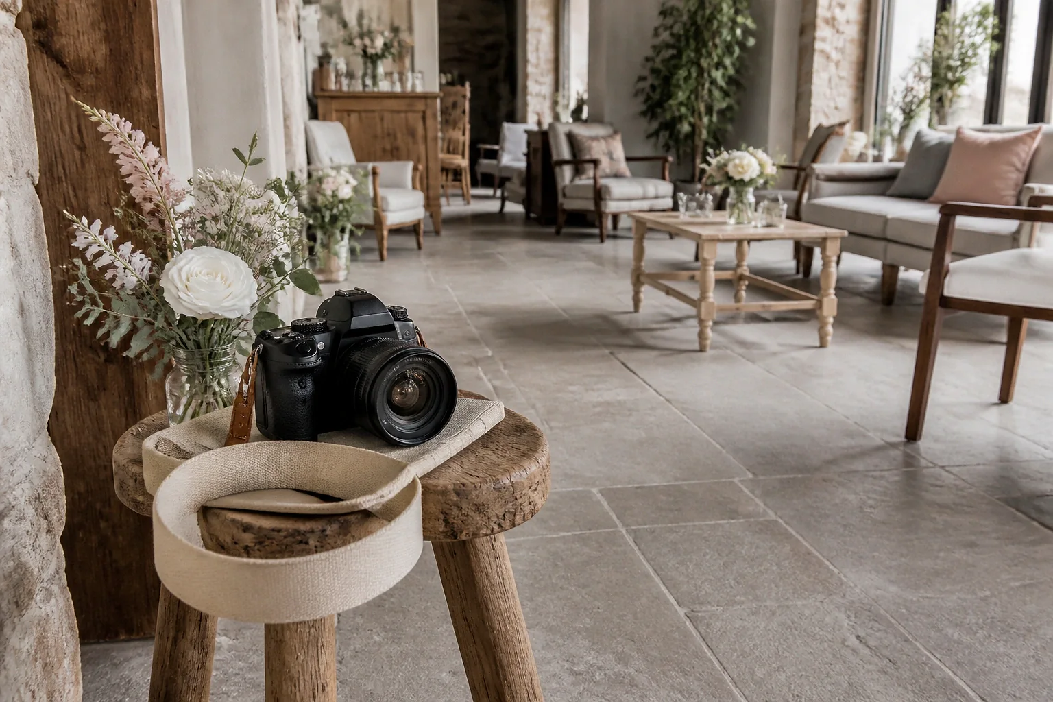 Appareil photo et accessoires de reportage de mariage — illustration générée par IA
