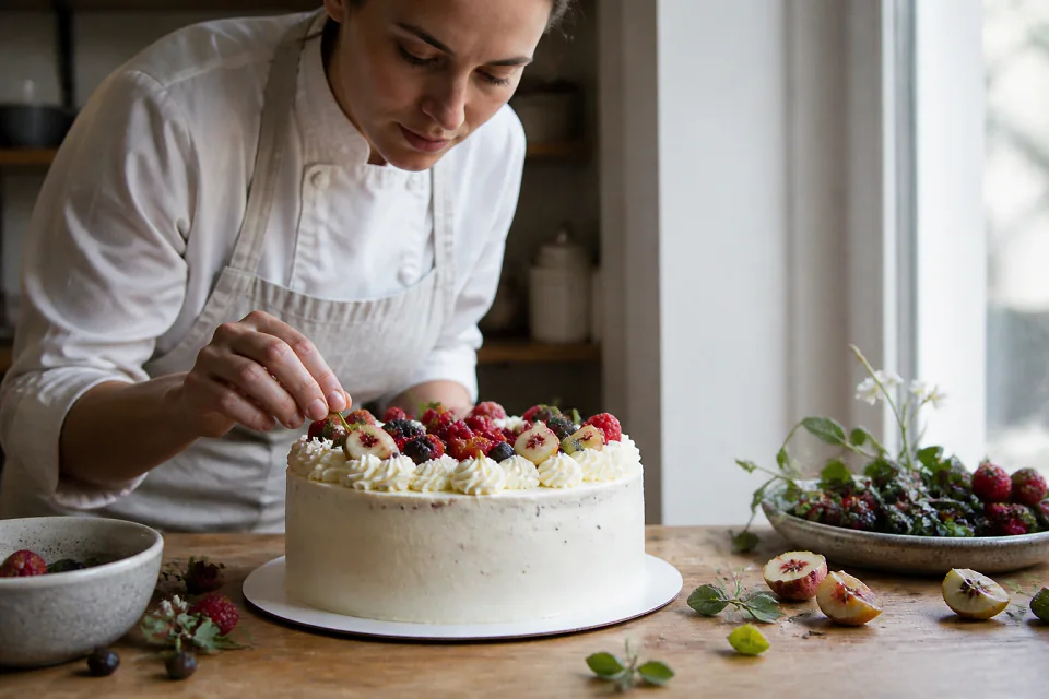 Gâteau de mariage préparé dans un atelier — illustration générée par IA