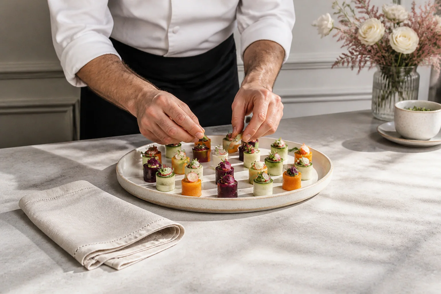 Préparations salées pour un cocktail de mariage — illustration générée par IA