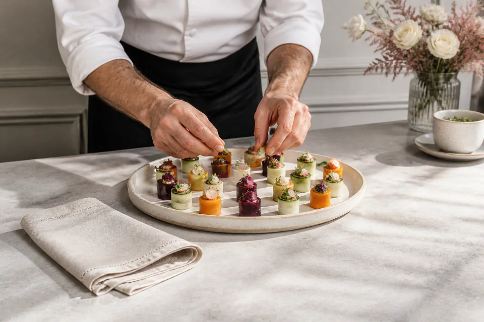 Préparations salées pour un cocktail de mariage — illustration générée par IA