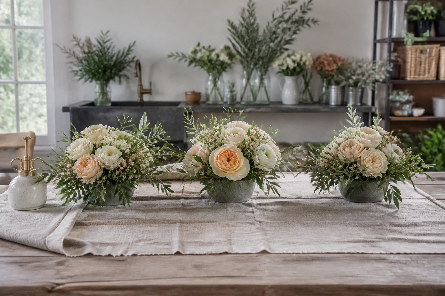 Préparation florale pour un mariage — illustration générée par IA