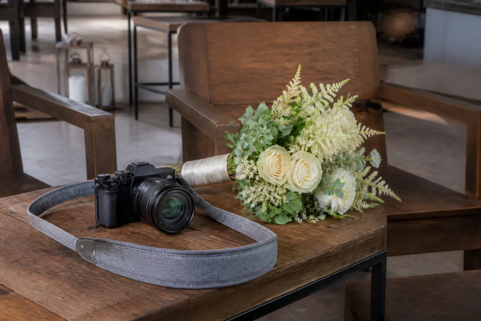 Appareil photo et accessoires de reportage de mariage — illustration générée par IA