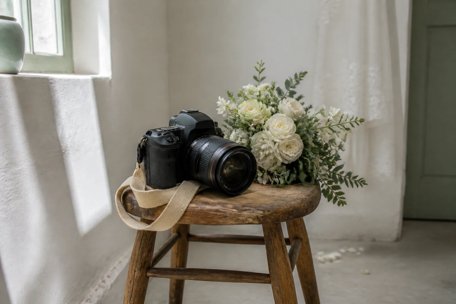 Appareil photo et accessoires de reportage de mariage — illustration générée par IA