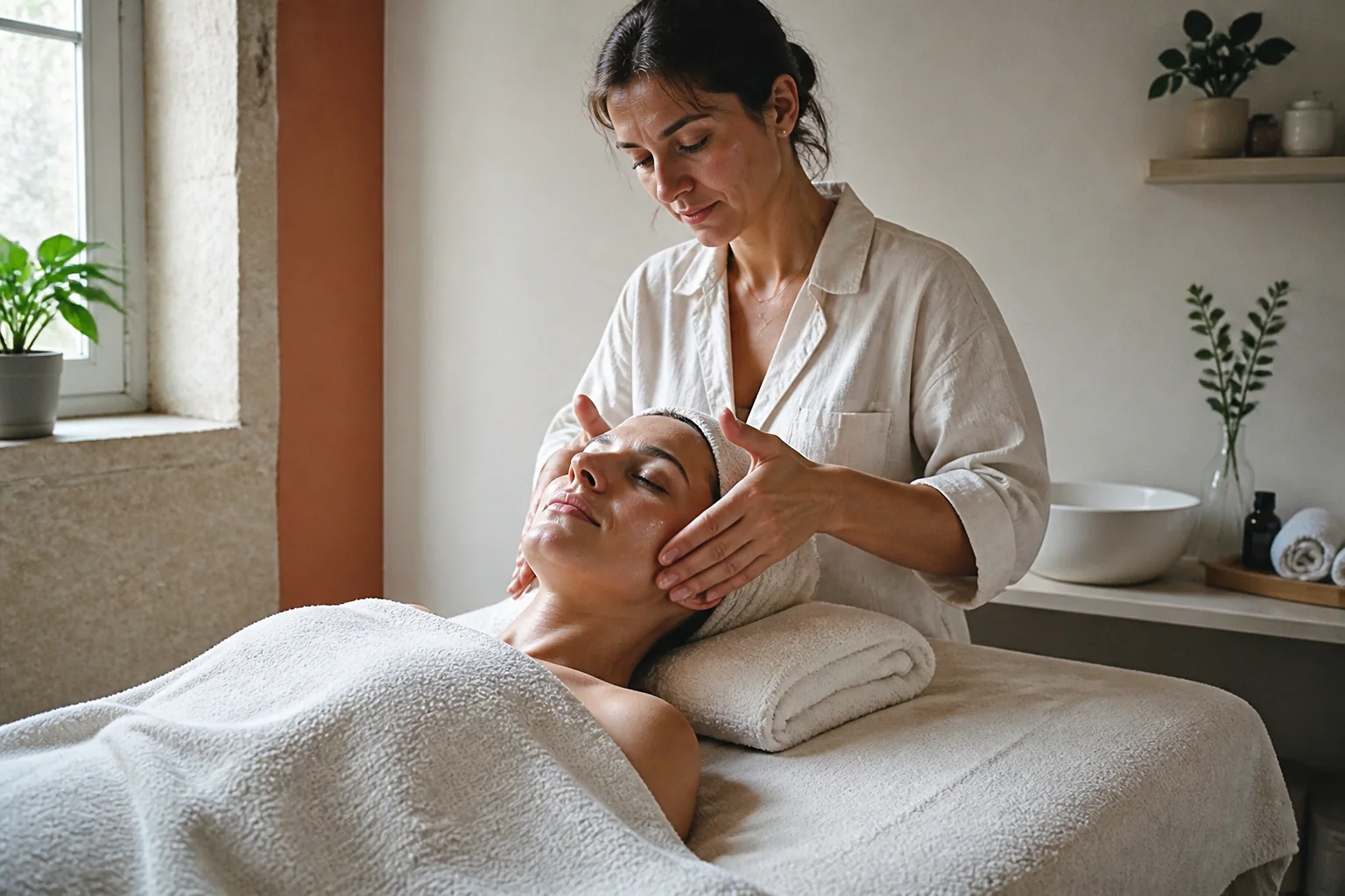 Préparation de soins esthétiques avant un mariage — illustration générée par IA
