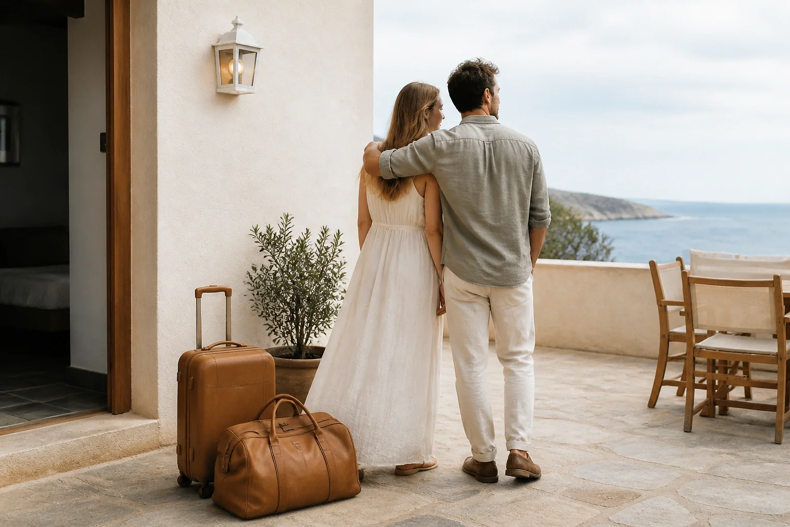 Bagages et hébergement pour un voyage de noces — illustration générée par IA