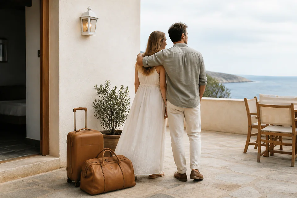 Bagages et hébergement pour un voyage de noces — illustration générée par IA