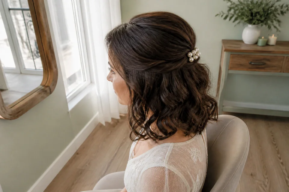 Coiffure de cérémonie vue pendant la préparation — illustration générée par IA