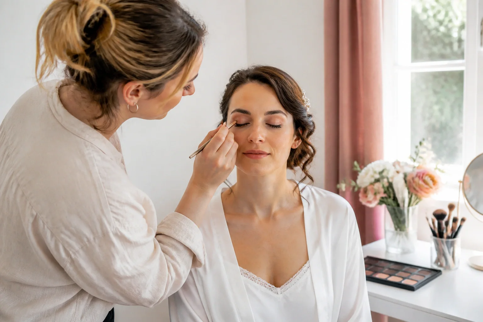 Préparation d’un maquillage de mariage — illustration générée par IA