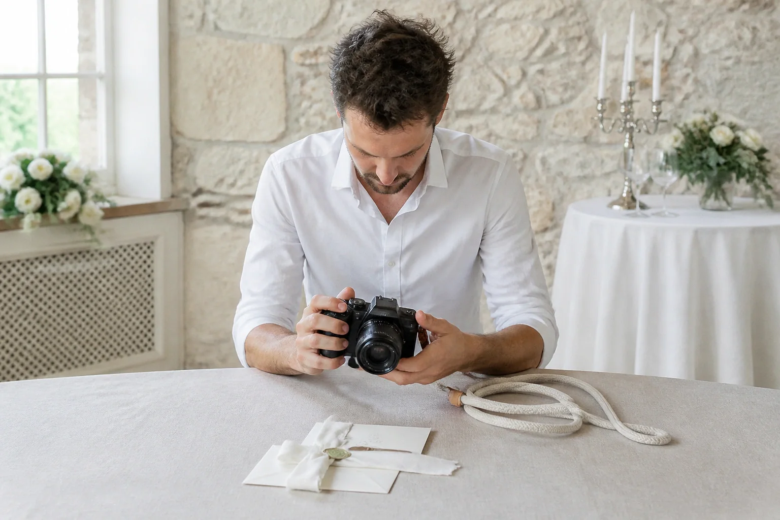 Appareil photo et accessoires de reportage de mariage — illustration générée par IA