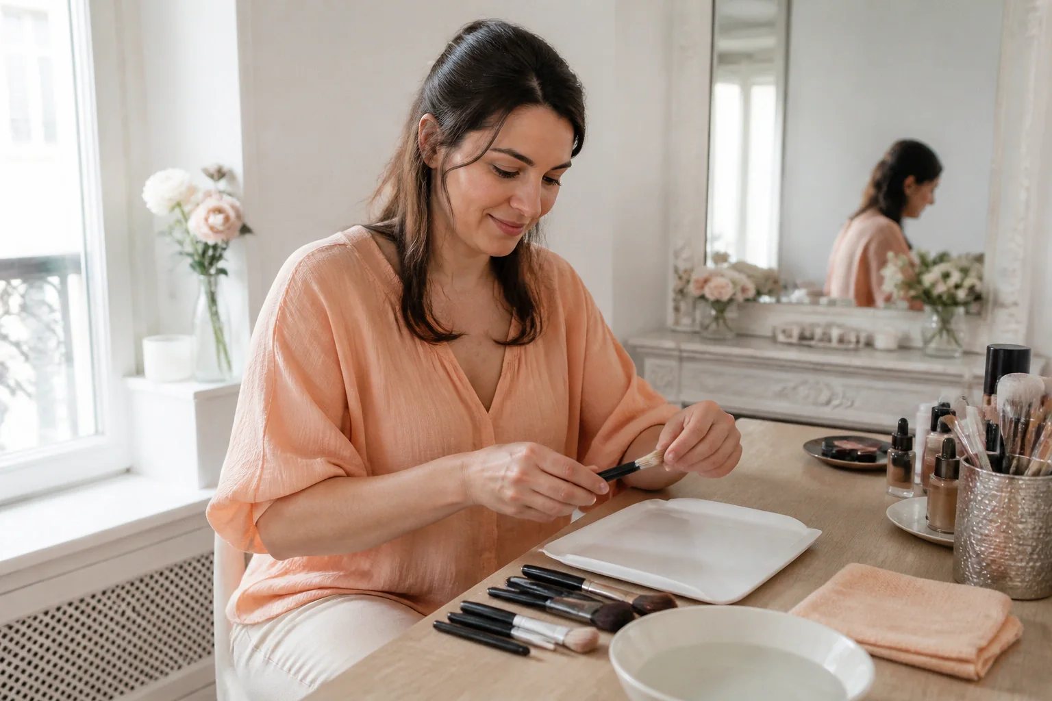 Préparation d’un maquillage de mariage — illustration générée par IA