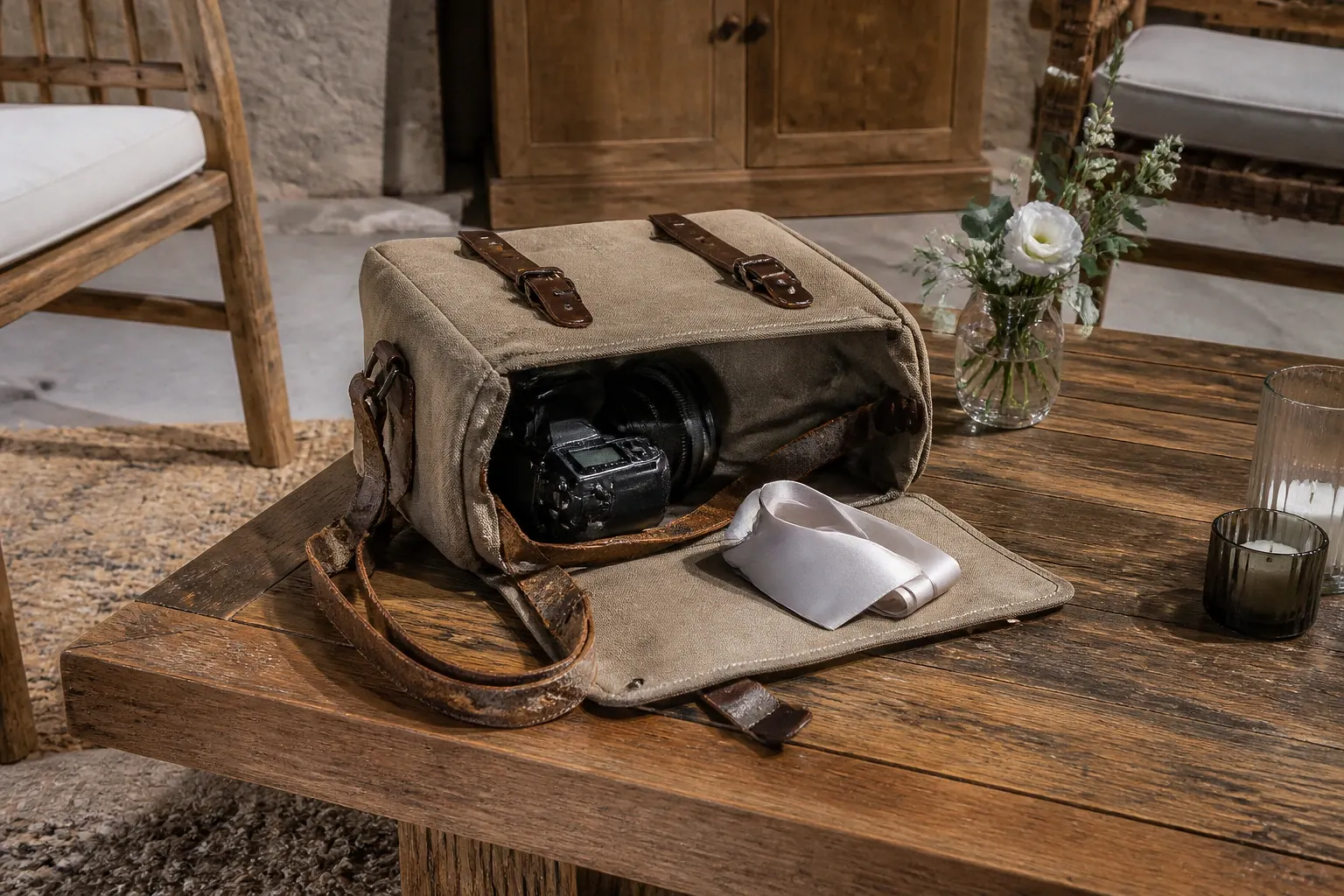 Appareil photo et accessoires de reportage de mariage — illustration générée par IA