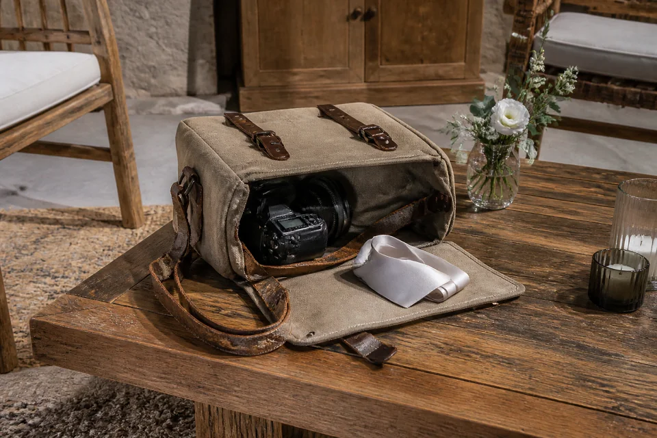 Appareil photo et accessoires de reportage de mariage — illustration générée par IA
