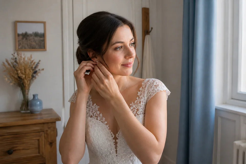 Préparation d’un maquillage de mariage — illustration générée par IA