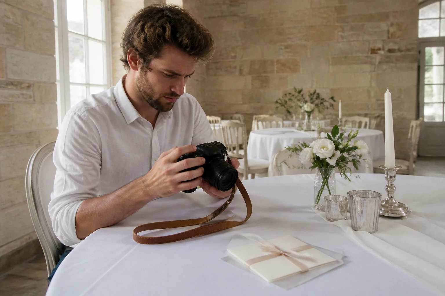 Appareil photo et accessoires de reportage de mariage — illustration générée par IA