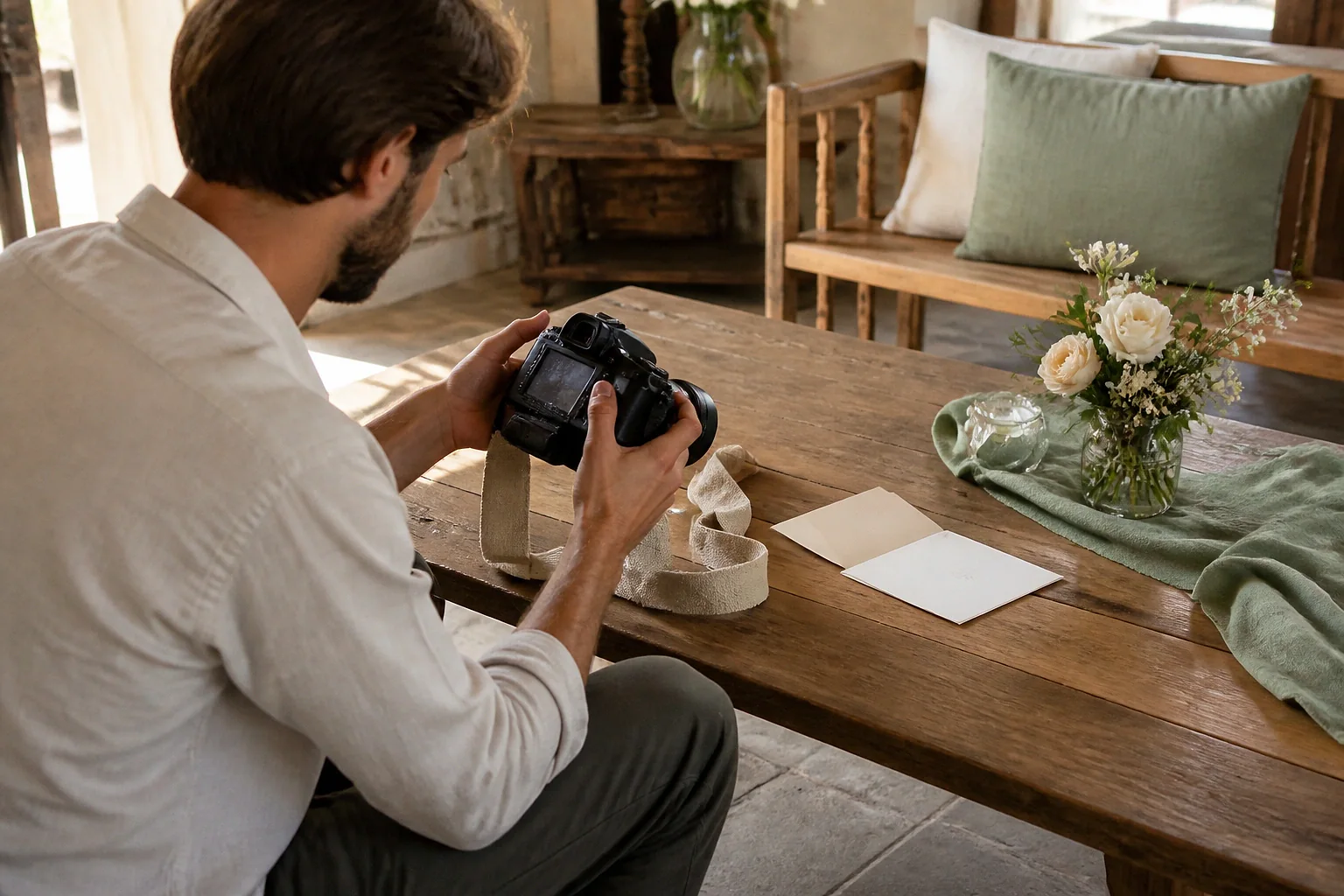 Appareil photo et accessoires de reportage de mariage — illustration générée par IA
