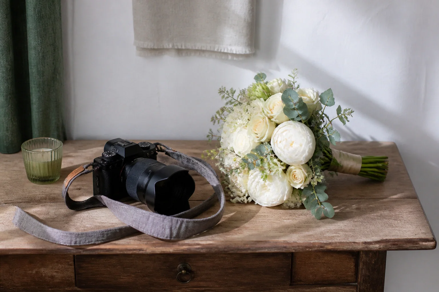 Appareil photo et accessoires de reportage de mariage — illustration générée par IA