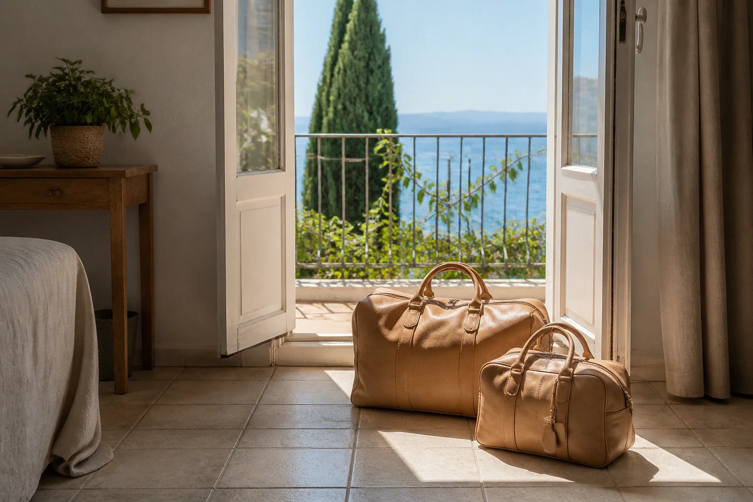 Bagages et hébergement pour un voyage de noces — illustration générée par IA