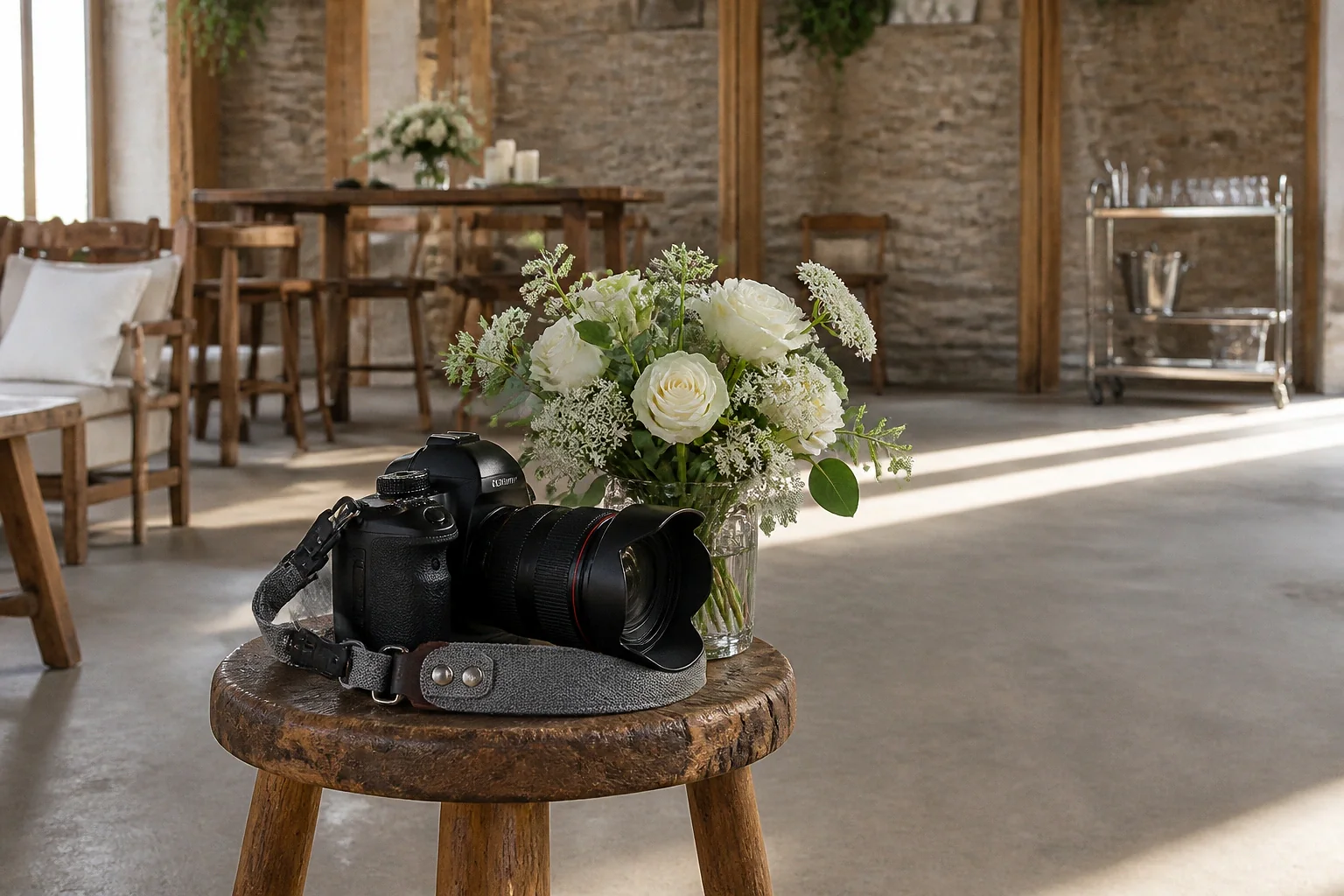 Appareil photo et accessoires de reportage de mariage — illustration générée par IA