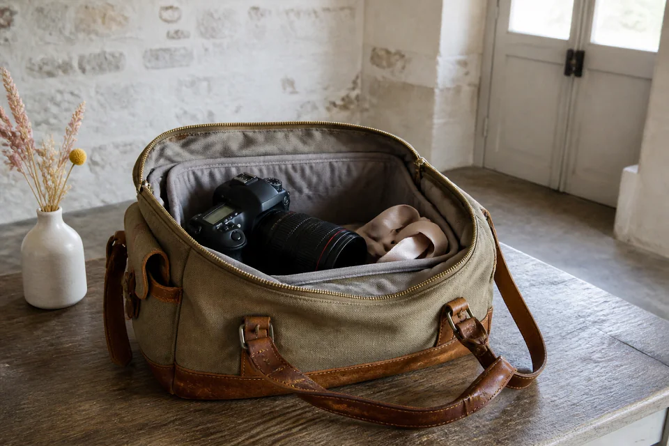 Appareil photo et accessoires de reportage de mariage — illustration générée par IA