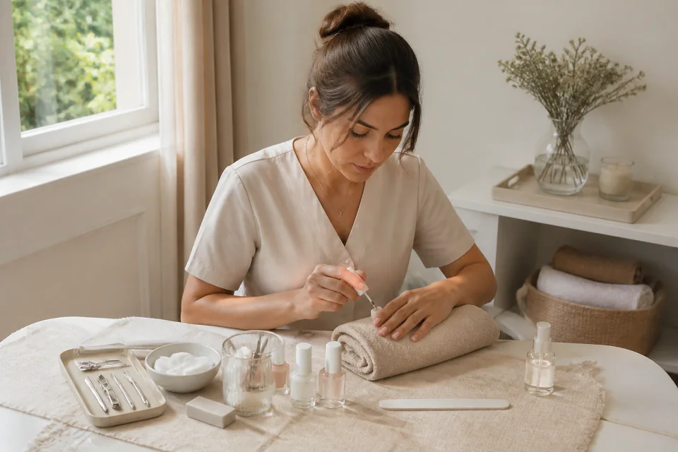 Préparation de soins esthétiques avant un mariage — illustration générée par IA