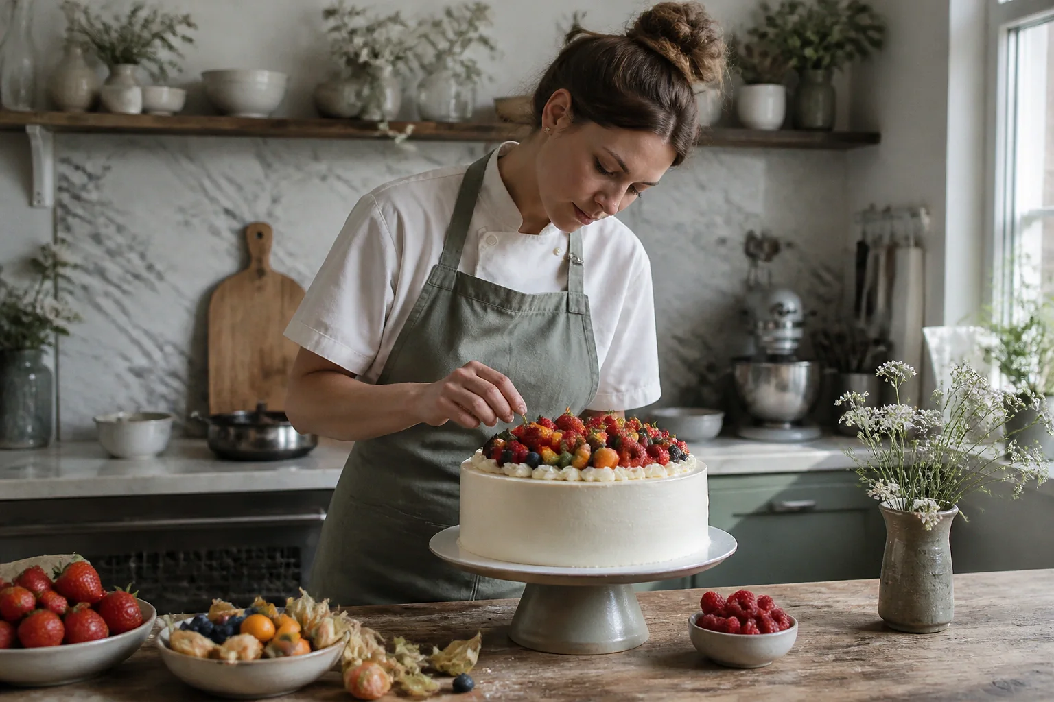 Gâteau de mariage préparé dans un atelier — illustration générée par IA