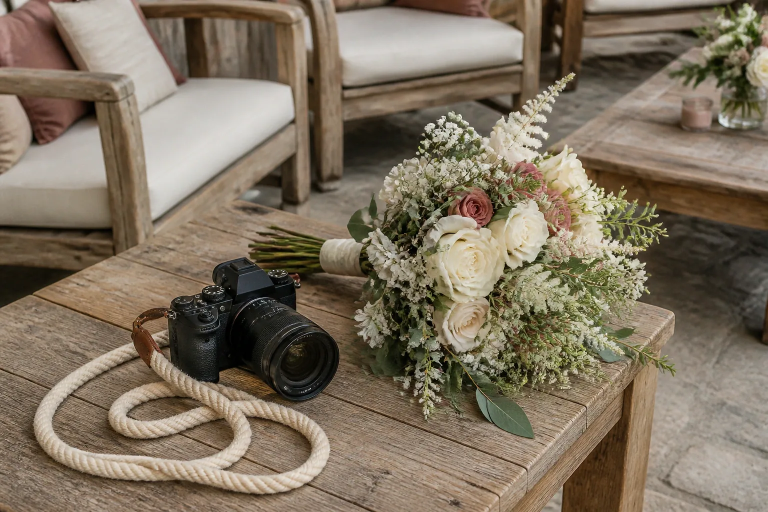 Appareil photo et accessoires de reportage de mariage — illustration générée par IA