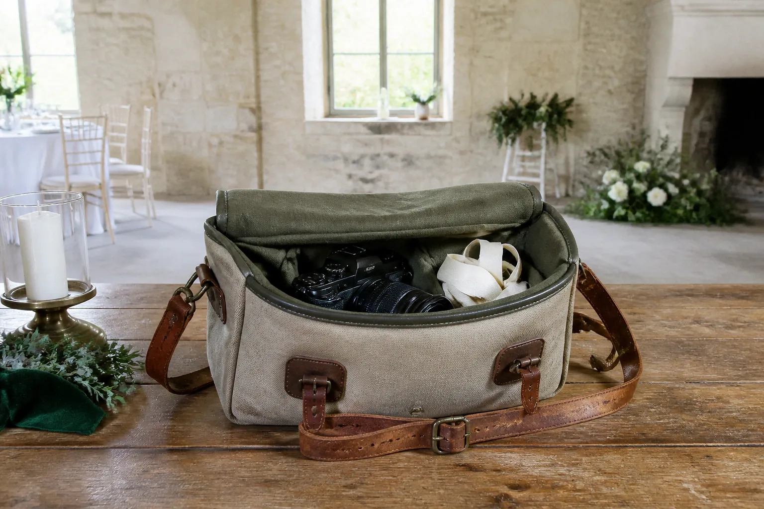 Appareil photo et accessoires de reportage de mariage — illustration générée par IA
