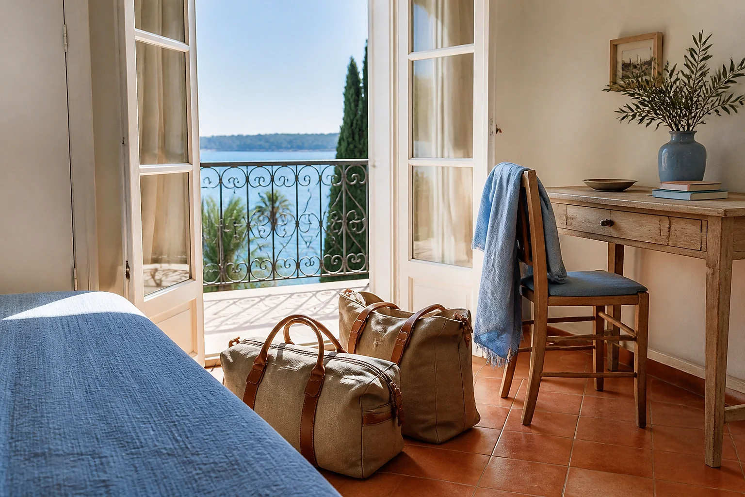 Bagages et hébergement pour un voyage de noces — illustration générée par IA