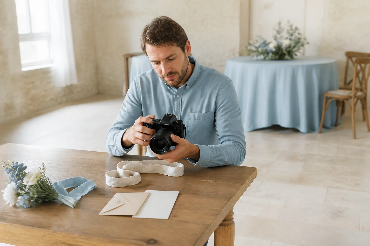 Appareil photo et accessoires de reportage de mariage — illustration générée par IA